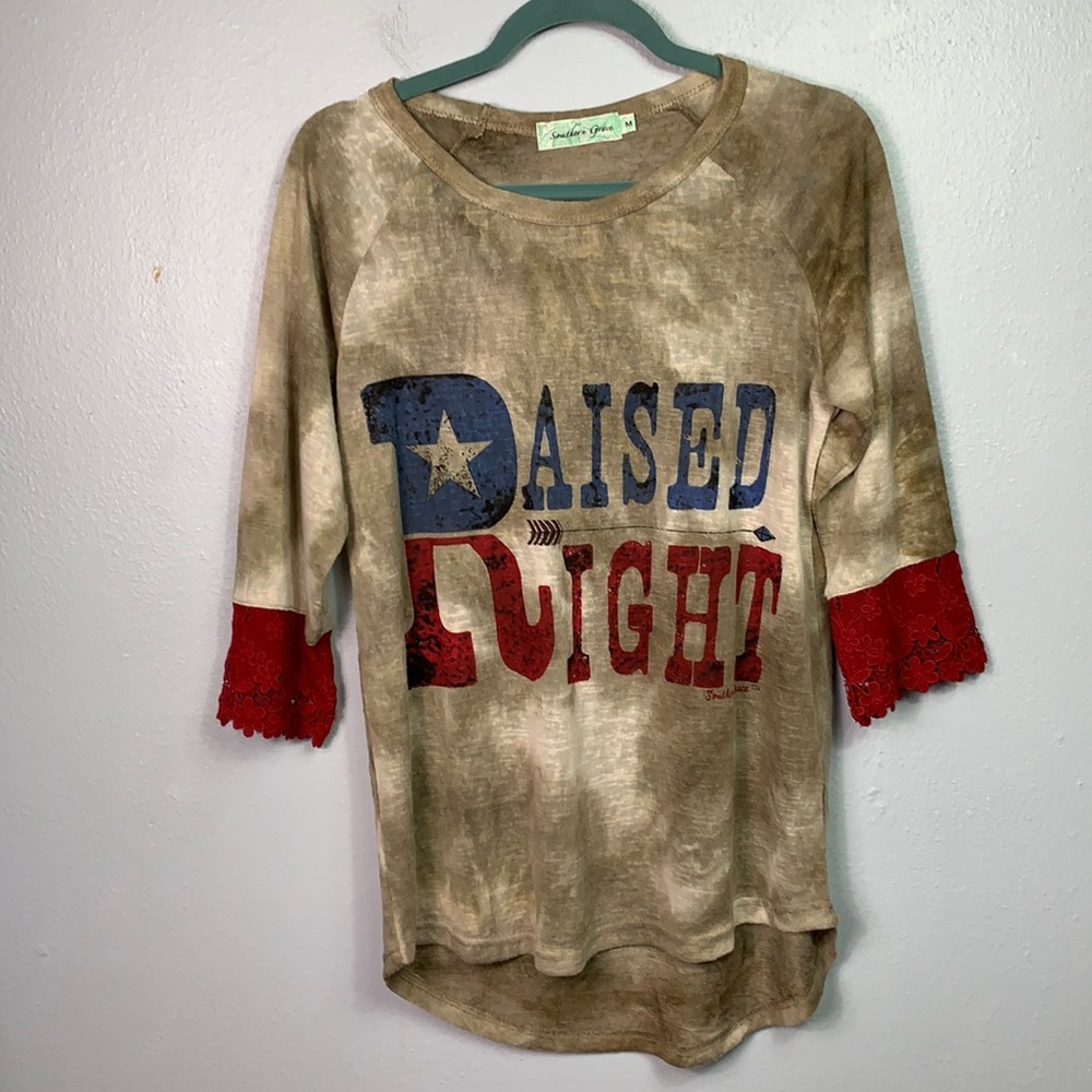 Southern Grace Raised Right Patriotic Top